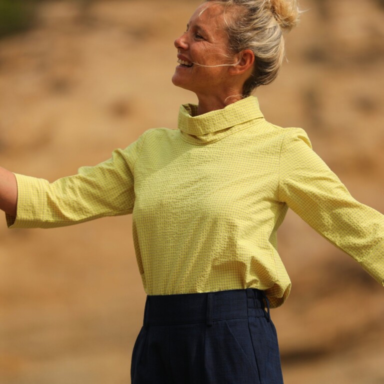 Quintessence - Blouse Catherine en vichy ficelle/jaune fluo