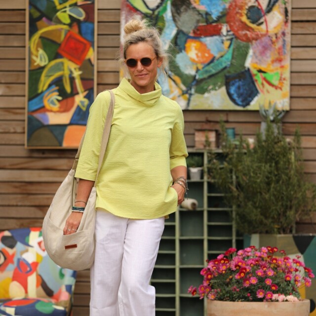 Quintessence - Blouse Catherine en vichy ficelle/jaune fluo