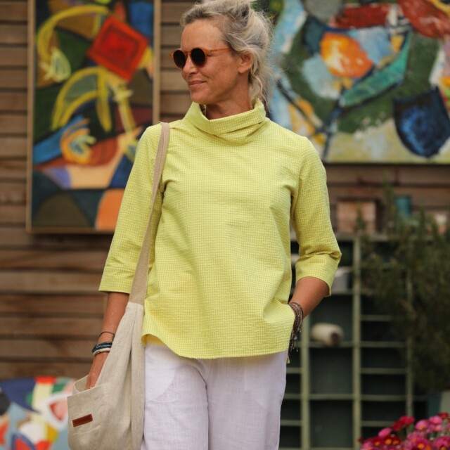 Quintessence - Blouse Catherine en vichy ficelle/jaune fluo