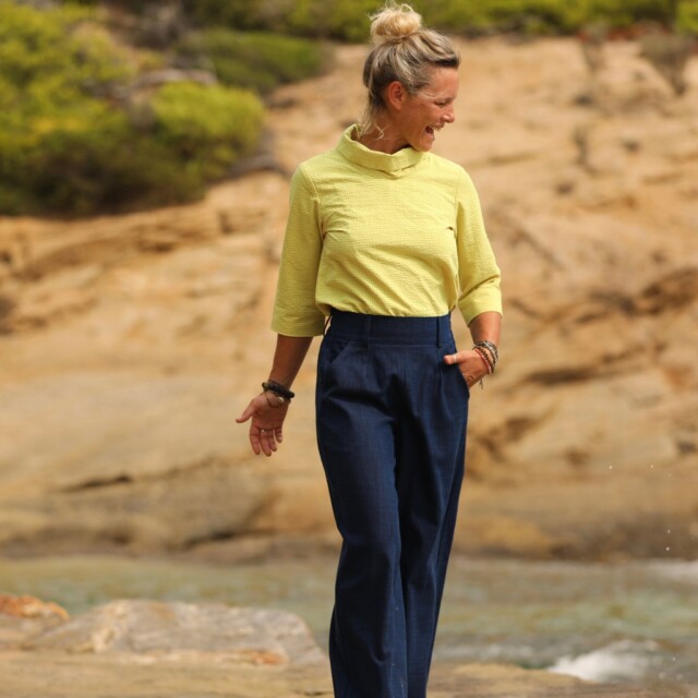 Quintessence - Blouse Catherine en vichy ficelle/jaune fluo