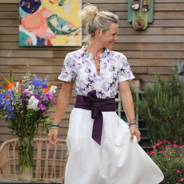 Quintessence - Blouse Ernestine double gaze de coton aquarelle chardon