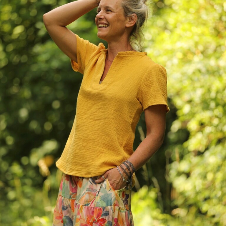 Quintessence - Blouse Ernestine double gaze de coton ocre