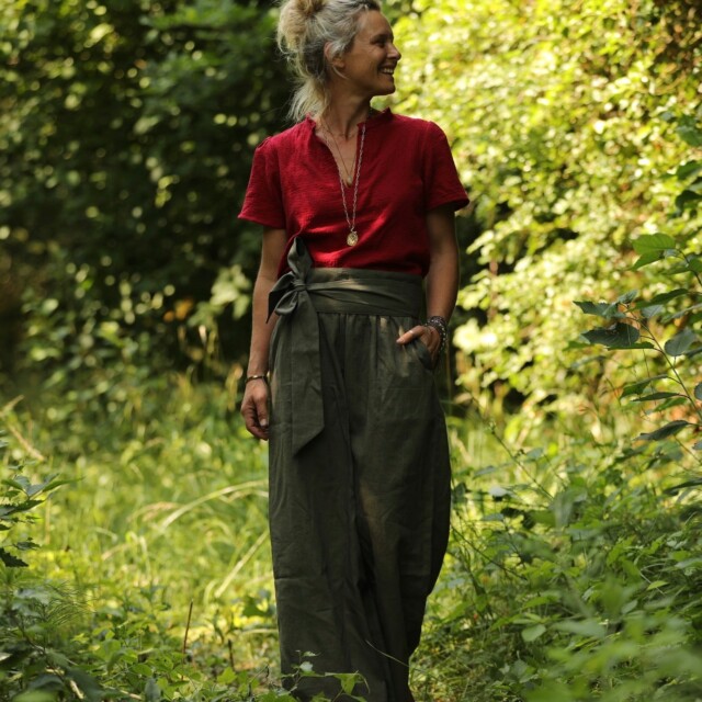 Quintessence - Blouse Ernestine double gaze de coton plumetis grenat