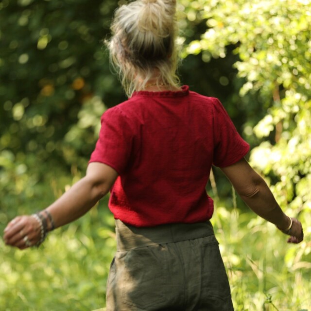 Quintessence - Blouse Ernestine double gaze de coton plumetis grenat
