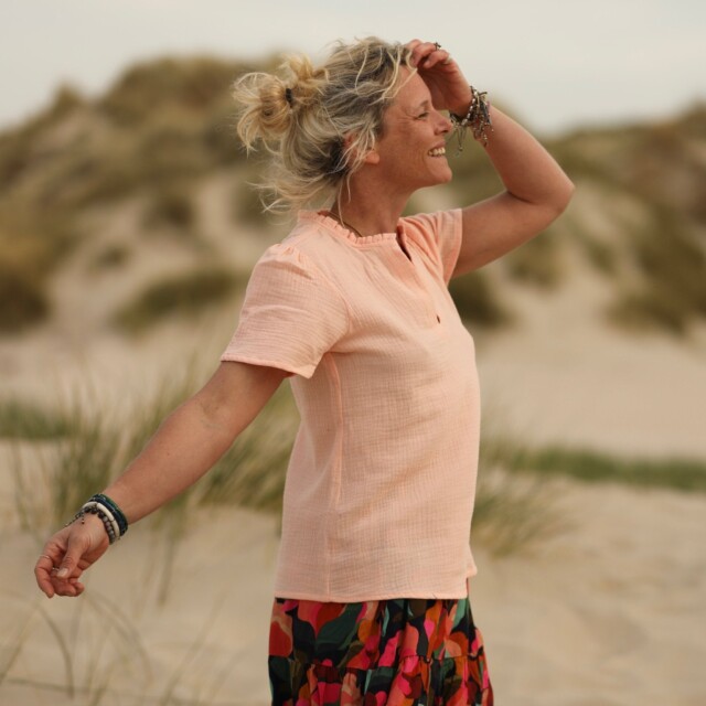 Quintessence - Blouse Ernestine en double gaze de coton abricot