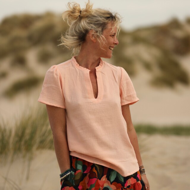 Quintessence - Blouse Ernestine en double gaze de coton abricot