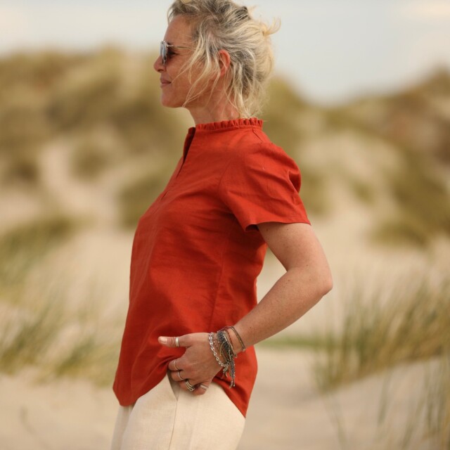 Quintessence - Blouse Ernestine en lin orange crépuscule