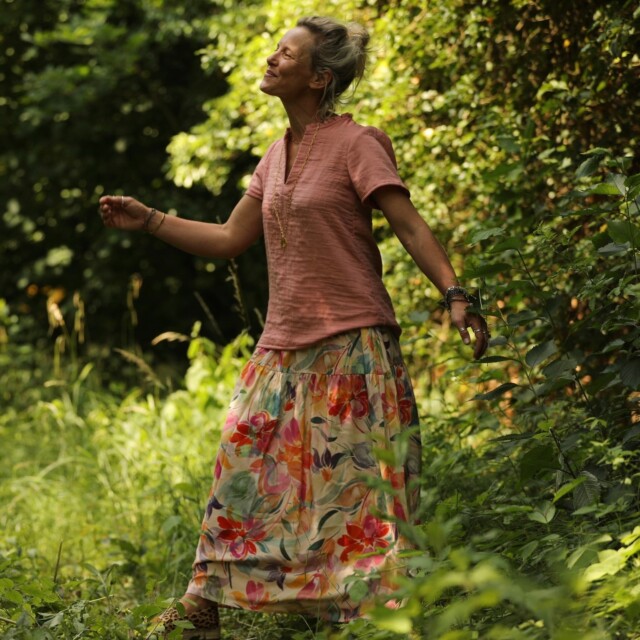 Quintessence - Blouse Ernestine Gaze légère à double structure rose boisé