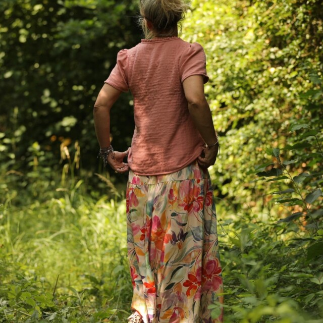 Quintessence - Blouse Ernestine Gaze légère à double structure rose boisé