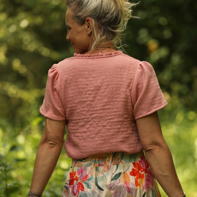 Quintessence - Blouse Ernestine Gaze légère à double structure rose boisé