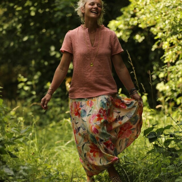 Quintessence - Blouse Ernestine Gaze légère à double structure rose boisé