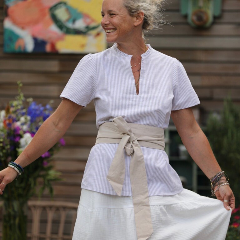 blouse ernestine lincoton raye ficelle 540791 Quintessence - Blouse Ernestine lin/coton rayé ficelle