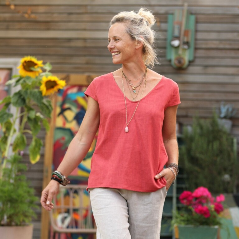 Quintessence - Blouse Sidonie coton et lin papaye