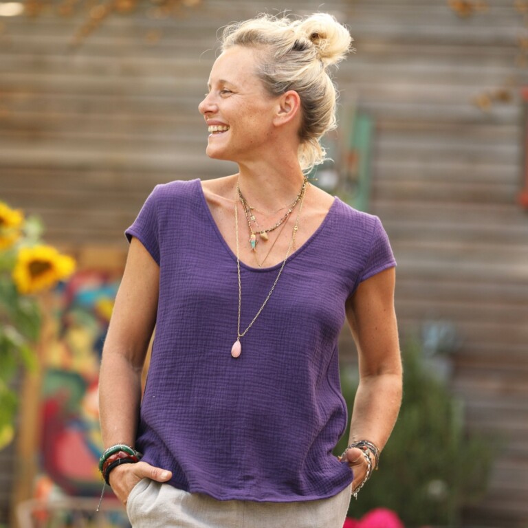 Quintessence - Blouse Sidonie double gaze de coton prune