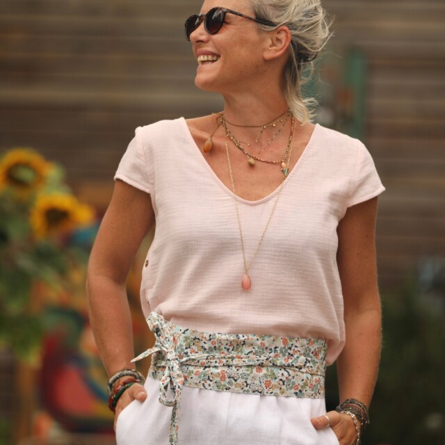 Quintessence - Blouse Sidonie double gaze de coton rose poudré