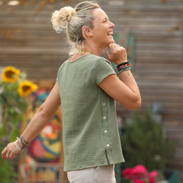 Quintessence - Blouse Sidonie double gaze de coton vert menthe