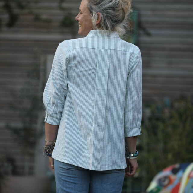 Quintessence - Blouse Isabeau - coton/lin rayé pomme