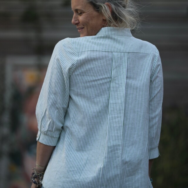 Quintessence - Blouse Isabeau - coton/lin rayé pomme