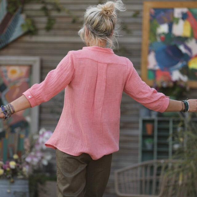 Quintessence - Blouse Isabeau - double gaze de coton chiné fraise