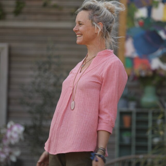 Quintessence - Blouse Isabeau - double gaze de coton chiné fraise
