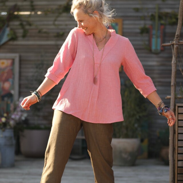 Quintessence - Blouse Isabeau - double gaze de coton chiné fraise