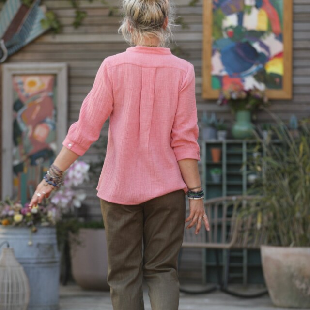 Quintessence - Blouse Isabeau - double gaze de coton chiné fraise