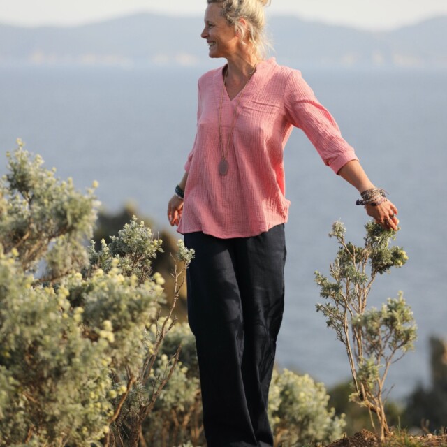 Quintessence - Blouse Isabeau - double gaze de coton chiné fraise