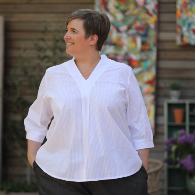 Quintessence - Blouse Isabeau - double gaze de coton chinée bleu doux