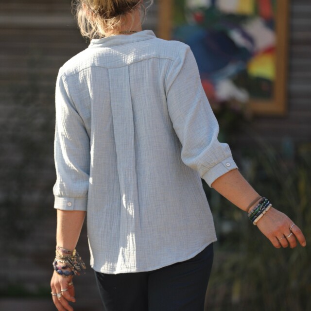 Quintessence - Blouse Isabeau - double gaze de coton chinée bleu doux