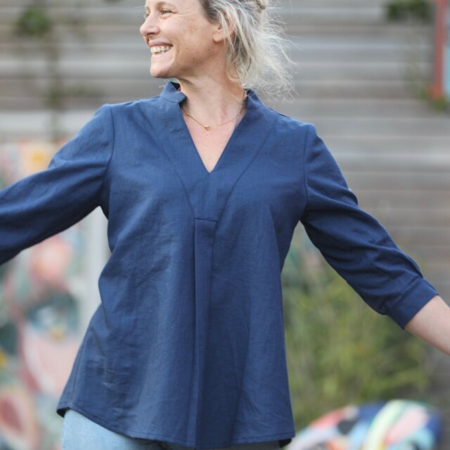 Quintessence - Blouse Isabeau - lin bleu indigo