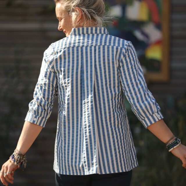Quintessence - Blouse Isabeau - seersucker large rayure bleu/blanc