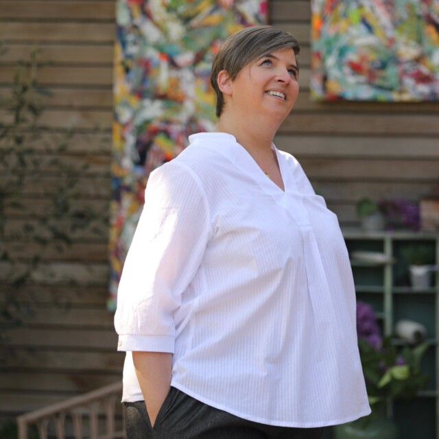 Quintessence - Blouse Isabeau - seersucker large rayure bleu/blanc