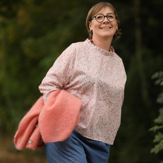 Quintessence - Blouse Janelle - voile de coton fleuri rose tendre