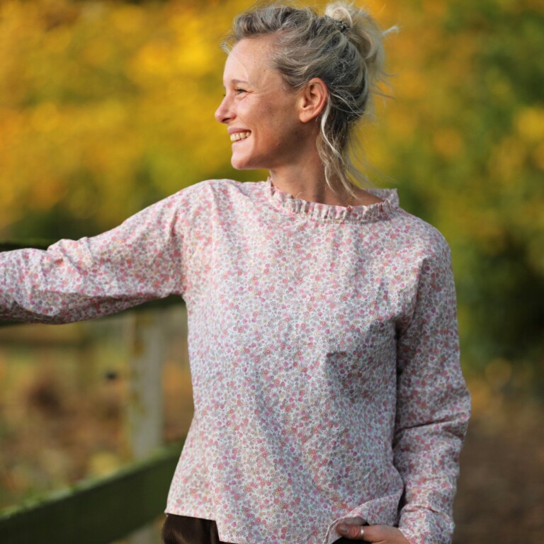 Quintessence - Blouse Janelle - voile de coton fleuri rose tendre