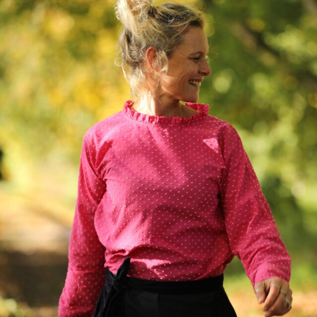 Quintessence - Blouse Janelle – Voile de coton fuchsia plumetis rose