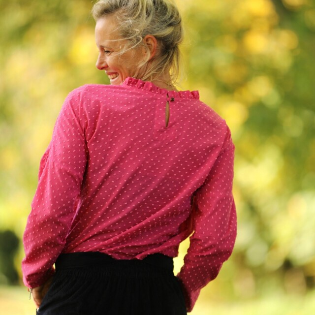 Quintessence - Blouse Janelle – Voile de coton fuchsia plumetis rose