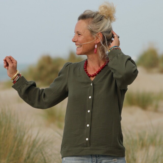 Quintessence - Blouse Léocadie - double gaze de coton kaki