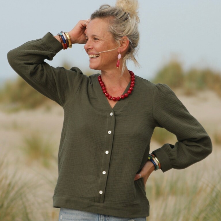 Quintessence - Blouse Léocadie - double gaze de coton kaki