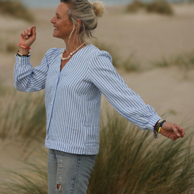 Quintessence - Blouse Léocadie - double gaze de coton rayé bleu/blanc