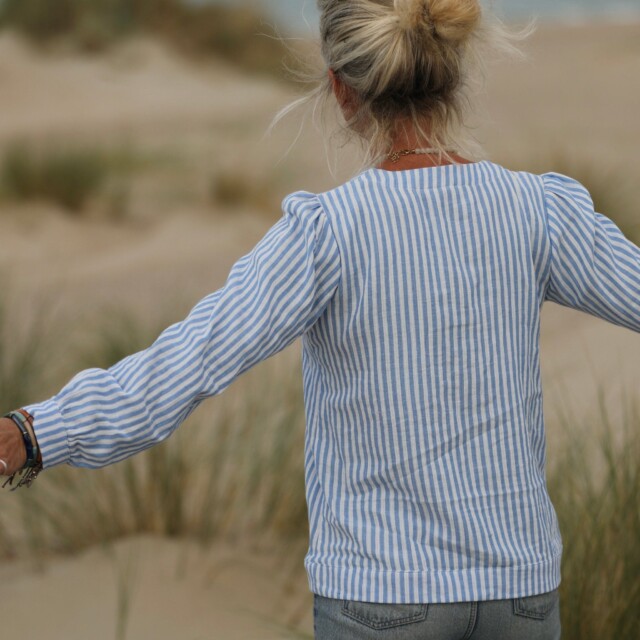 Quintessence - Blouse Léocadie - double gaze de coton rayé bleu/blanc