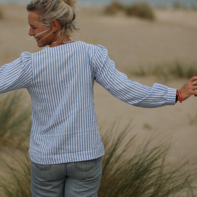 Quintessence - Blouse Léocadie - double gaze de coton rayé bleu/blanc