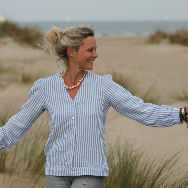 Quintessence - Blouse Léocadie - double gaze de coton rayé bleu/blanc