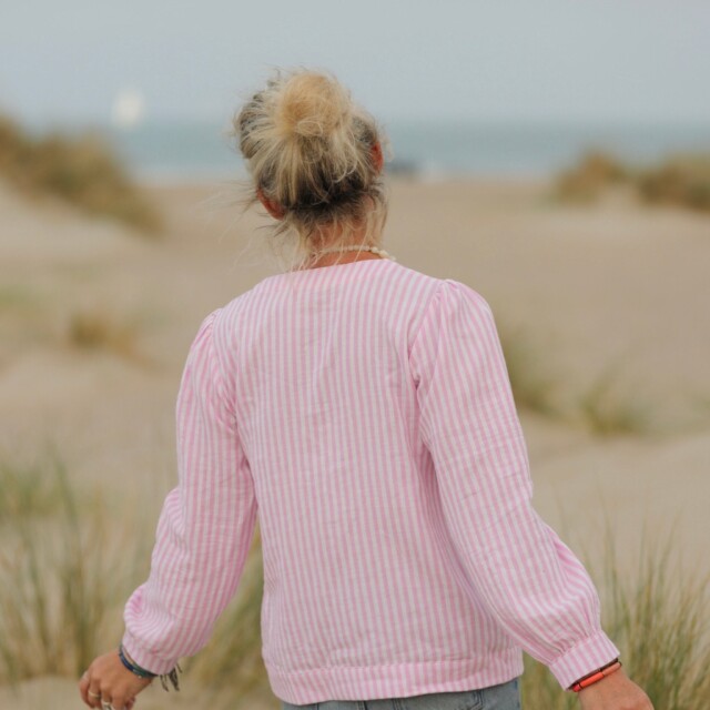 Quintessence - Blouse Léocadie - double gaze de coton rayée rose/blanc