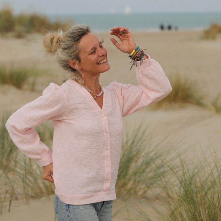 Meta SS25 - Blouse Léocadie - double gaze de coton rose poudré – L