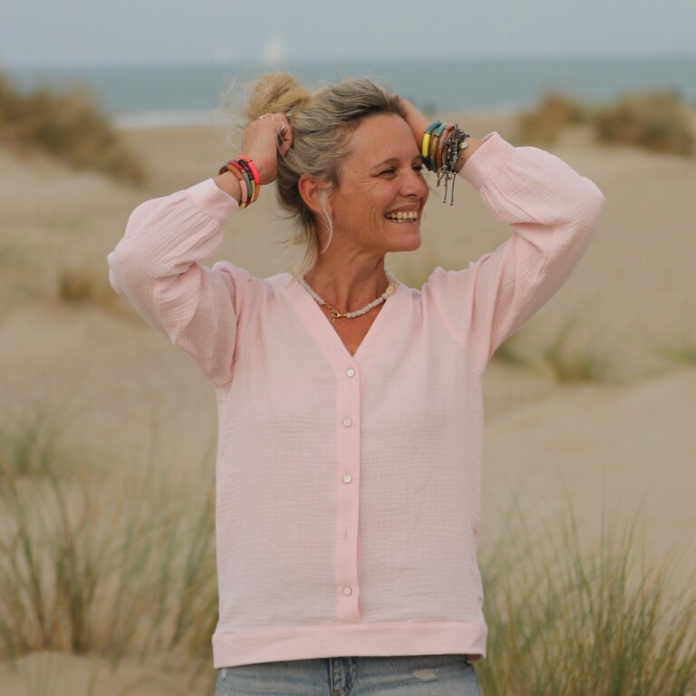 Meta SS25 - Blouse Léocadie - double gaze de coton rose poudré – L