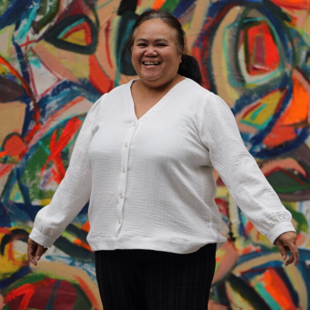 Quintessence - Blouse Léocadie - Ikat violet/kaki