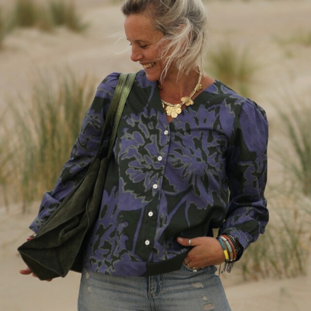 Quintessence - Blouse Léocadie - Ikat violet/kaki