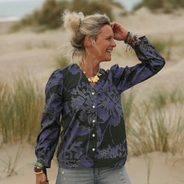 Quintessence - Blouse Léocadie – Ikat violet/kaki