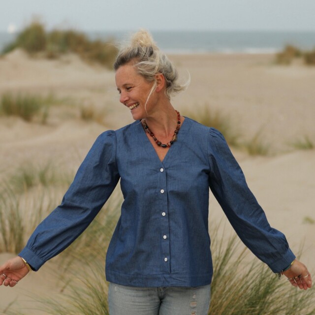 Quintessence - Blouse Léocadie - jean de coton bleu