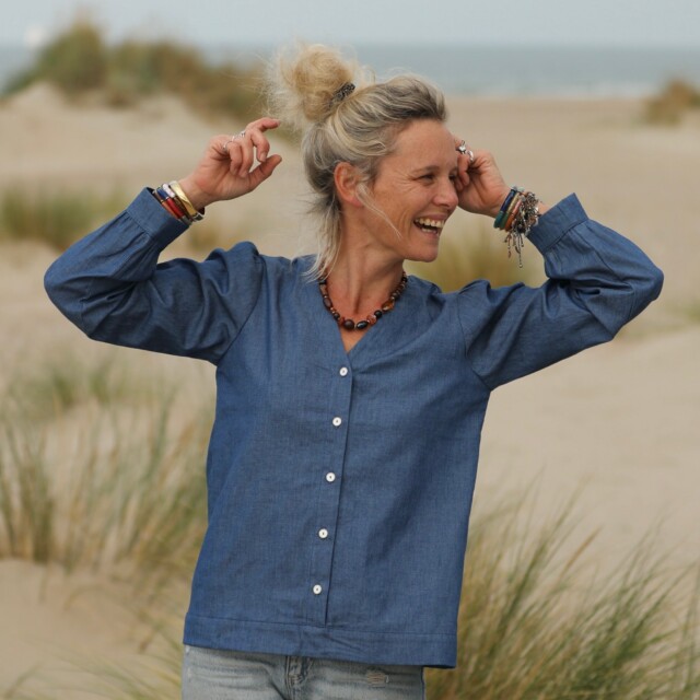 Quintessence - Blouse Léocadie - jean de coton bleu